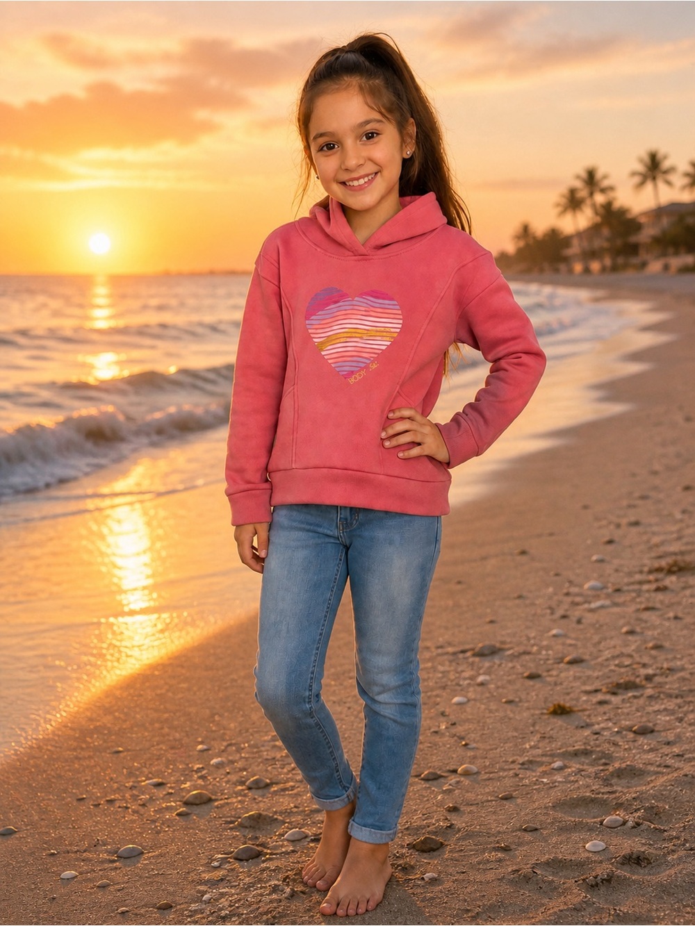 Body Glove Girls Pink Heart Hoodie Size 6X Cozy Pullover Sweatshirt